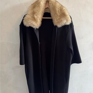 Zara - Black Sweater Coat with Faux Fur Collar - Size S